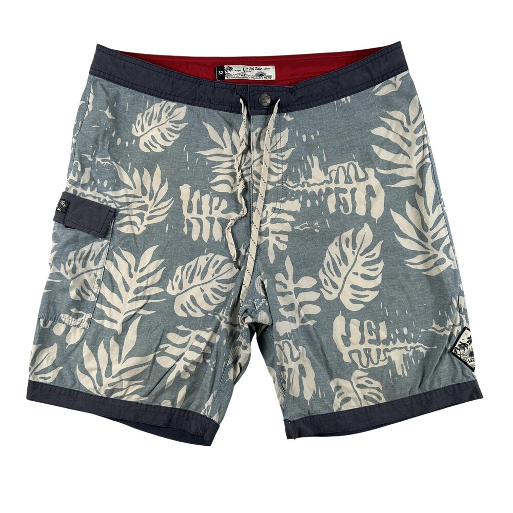 Vans Swim Trunks Mens 32 Blue Tropical Leaf Joel Tudor Board Shorts Pockets